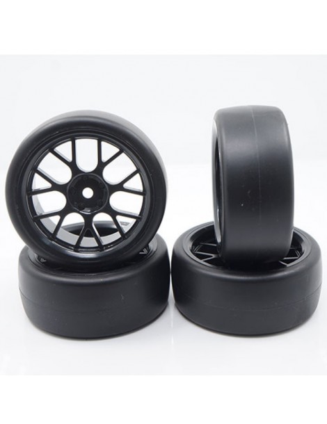 Spec D CS Wheel Offset +3 Black w/Tire 4pcs For 1/10 Drift
