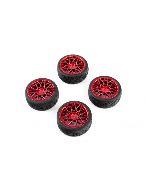 Spec T LS Wheel Offset 3 Red w/Tire 4pcs For 1/10 Touring