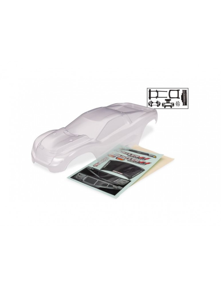 Traxxas Body, Rustler 4X4 (clear)/ window, grille, lights decal sheet/ body plastics