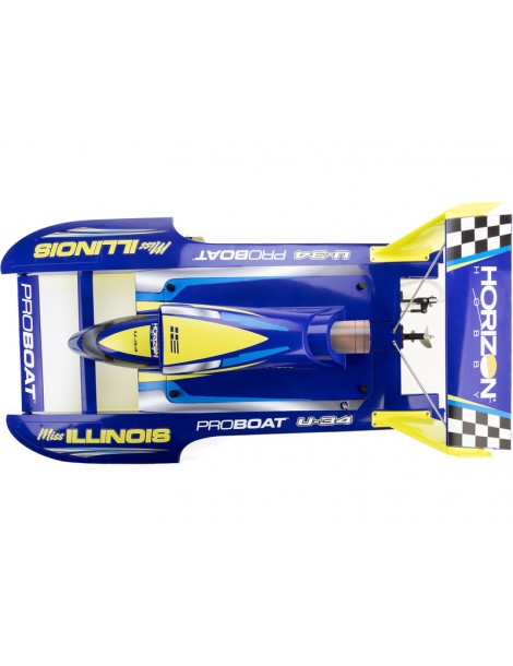 Pro Boat Miss Illinois U-34 mėlynas ir geltonas 34 colių Unlimited RC hidroplanas - CyborgShop