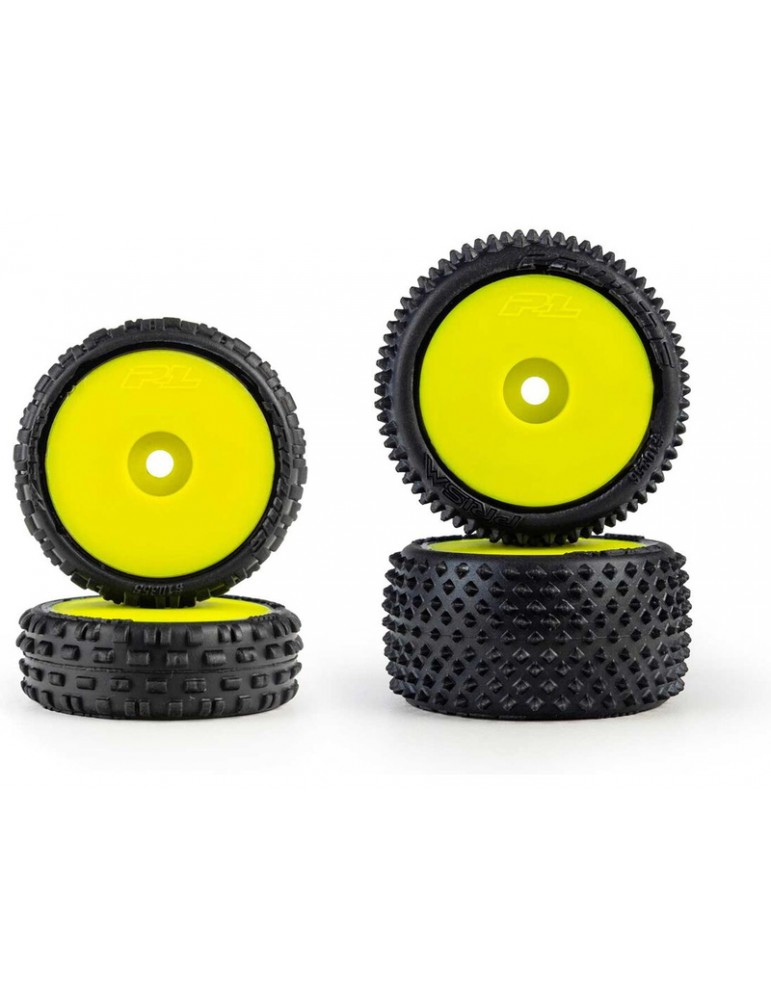 Pro-Line Wedge priekiniai ir Prism galiniai 1:24 ratai su geltonais 7 mm ratlankiais Losi Micro-B modeliui - CyborgShop