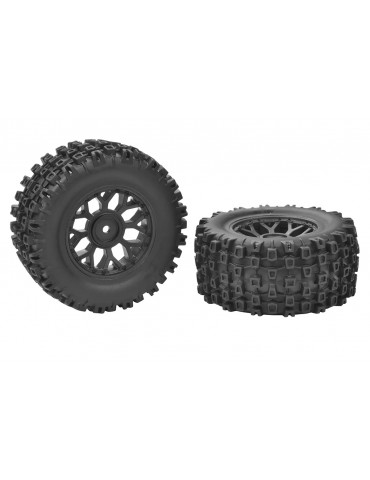 Tire Set Glued on Black Rims - 1 pair