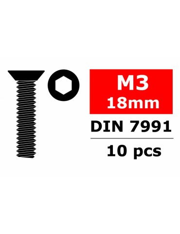 Steel Screws M3 x 18mm - Hex Flat Head - 10 pcs