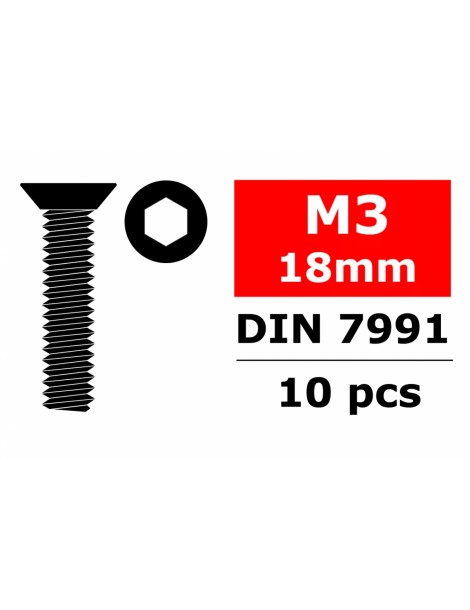 Steel Screws M3 x 18mm - Hex Flat Head - 10 pcs