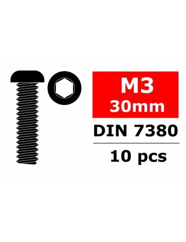 Hex Button Head Screw - M3x30 - Steel - 10 pcs