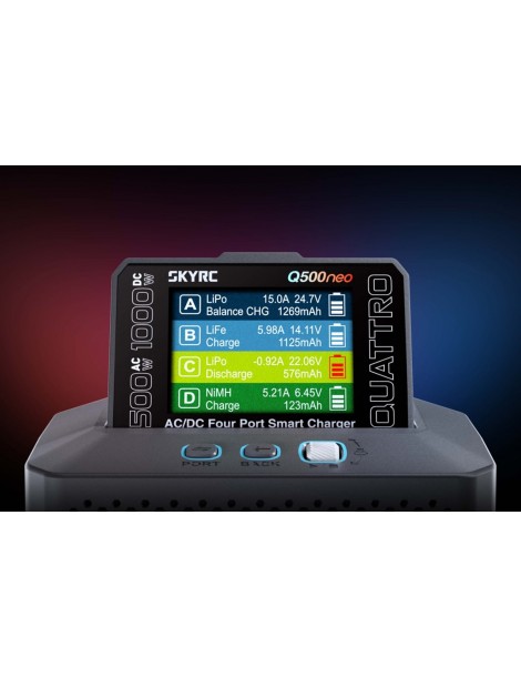 SkyRC Q500neo 1000 W keturių kanalų AC DC išmanusis įkroviklis - CyborgShop