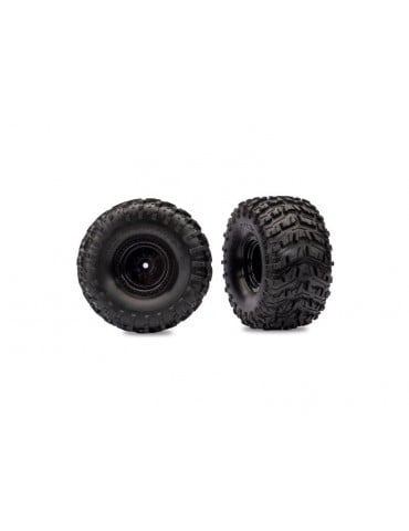 Traxxas Tires & wheels, black wheels, Talon MXT tires, (nitro r/ electric f) (2)