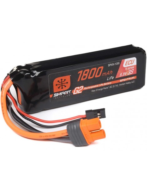 Spektrum 11.1V 1800mAh 3S 10C Smart G2 ECU LiFe Battery: IC3