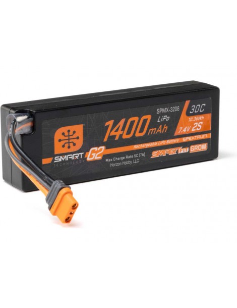 Spektrum 7.4V 1400mAh 2S 30C Smart G2 LiPo Battery: IC2 Smart Fit Grom