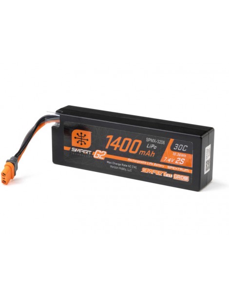 Spektrum 7.4V 1400mAh 2S 30C Smart G2 LiPo Battery: IC2 Smart Fit Grom