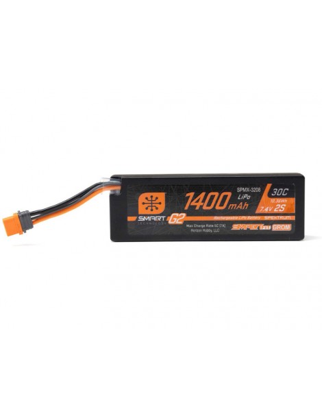 Spektrum 7.4V 1400mAh 2S 30C Smart G2 LiPo Battery: IC2 Smart Fit Grom