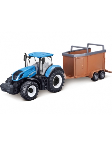 Bburago New Holland T7.315 1:50 with livestock trailer