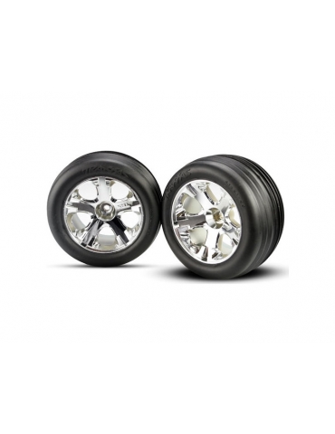 3771 - Traxxas Tires & wheels 2.8" All-Star chrome wheels Ribbed tires (2) (electric front)