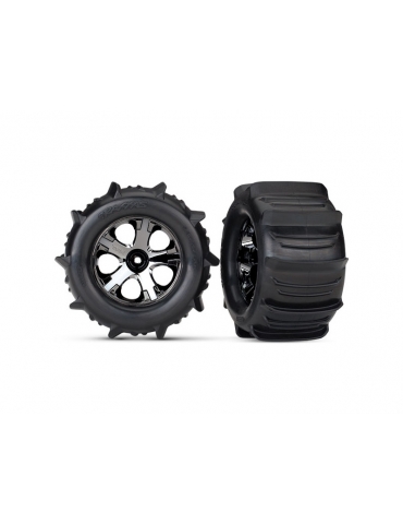 4175 - Traxxas Tires & wheels 2.8", All-Star black chrome wheels, Paddle tires (2)