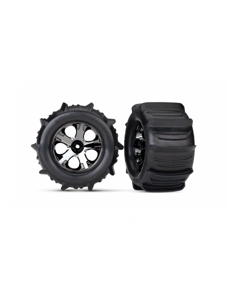 4175 - Traxxas Tires & wheels 2.8", All-Star black chrome wheels, Paddle tires (2)