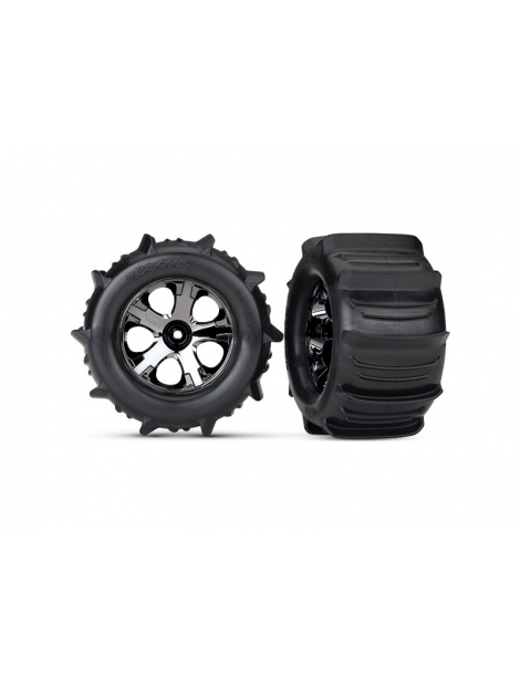 4175 - Traxxas Tires & wheels 2.8", All-Star black chrome wheels, Paddle tires (2)