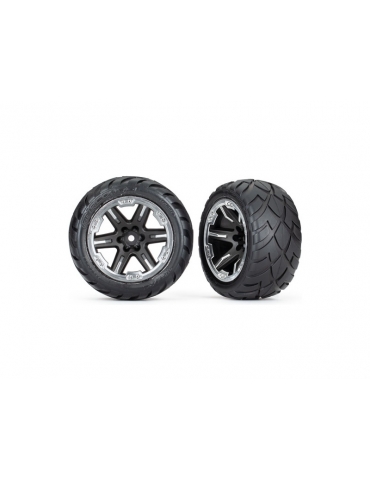 Traxxas ratai 2.8", RXT black & chrome wheels, Anaconda tires (4WD front/rear, 2WD front)