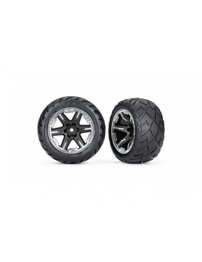 Traxxas ratai 2.8", RXT black & chrome wheels, Anaconda tires (4WD front/rear, 2WD front)