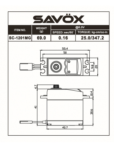 SC-1201MG Digital servo (25kg-0,16s/60°)