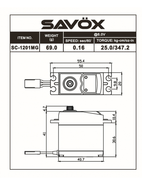 SC-1201MG Digital servo (25kg-0,16s/60°)