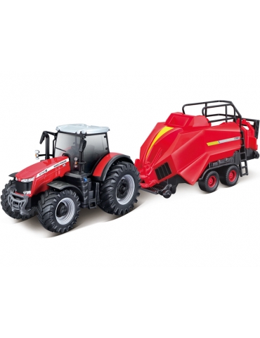 Bburago Massey Ferguson 8740S su Baler Lifter Rood