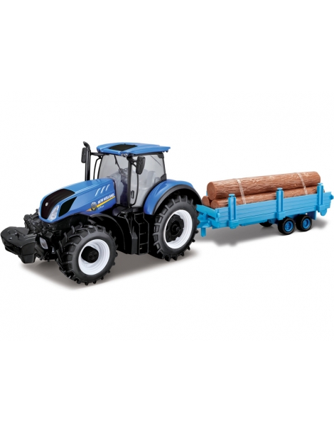 Modelis Bburago New Holland T7.315 1:32 su priekaba rąstams