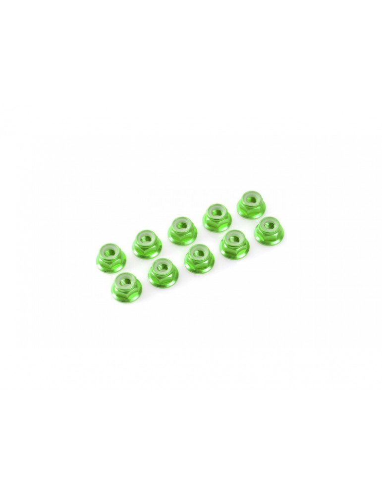 Nut Nylstop M3 Flanged Aluminium Green (10)