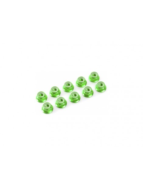 Nut Nylstop M3 Flanged Aluminium Green (10)