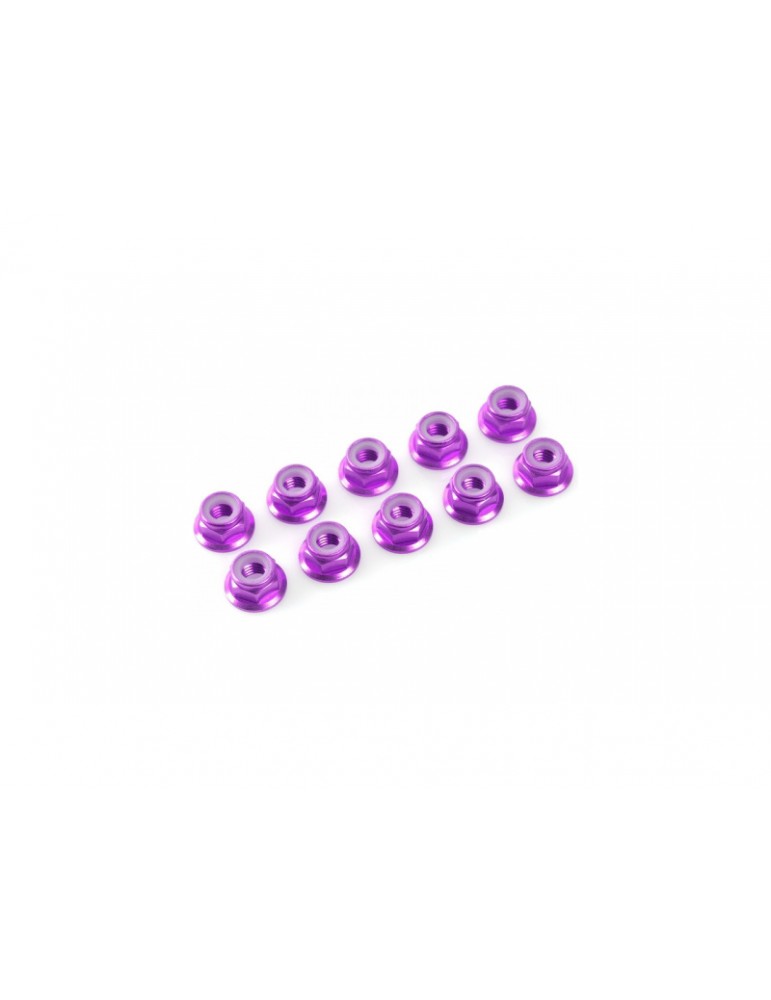 Nut Nylstop M3 Flanged Aluminium Purple (10)