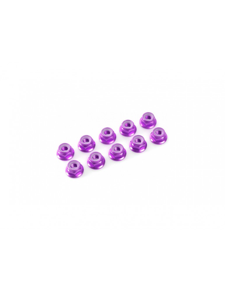 Nut Nylstop M4 Flanged Aluminium Purple (10)