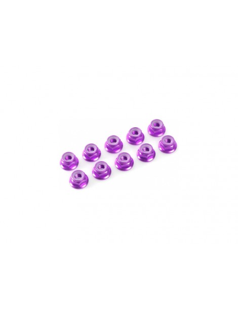 Nut Nylstop M4 Flanged Aluminium Purple (10)