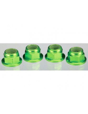 Traxxas Nuts, M4 aluminum, flanged, serrated (green) (4)
