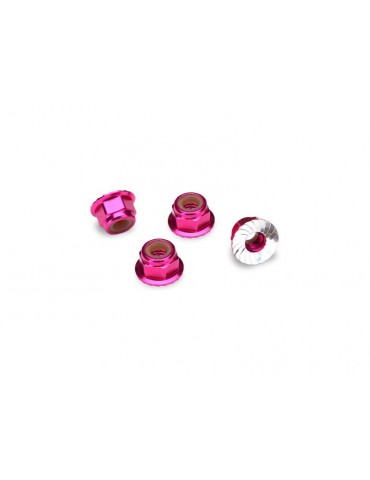 Traxxas Nuts, M4 aluminum, flanged, serrated (pink) (4)