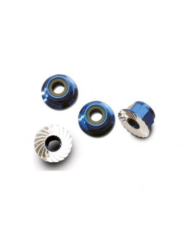 Traxxas Nuts, M4 aluminum, flanged, serrated (blue) (4)