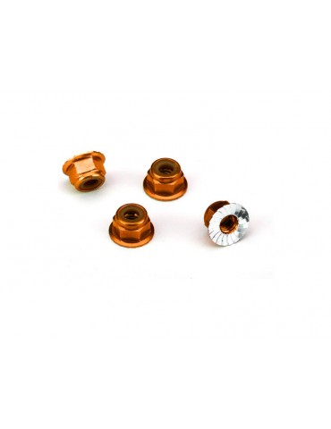 Traxxas Nuts, aluminum, flanged, serrated (4mm) (orange-anodized) (4)