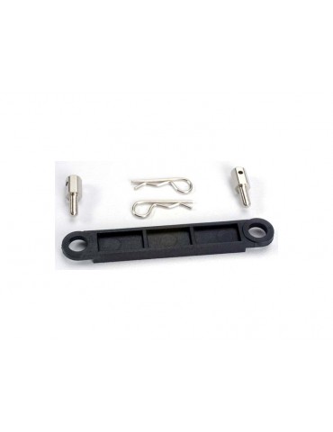 Traxxas Battery hold-down plate (black)/ metal posts (2)/body clips (2)