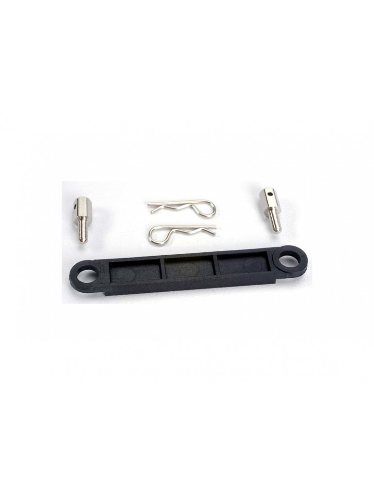 Traxxas Battery hold-down plate (black)/ metal posts (2)/body clips (2)