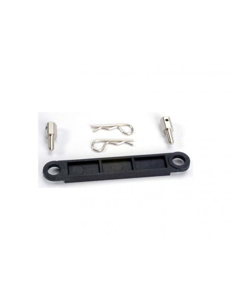 Traxxas Battery hold-down plate (black)/ metal posts (2)/body clips (2)