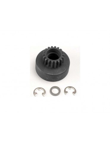 Traxxas Clutch bell, 18T/ 5x8x0.5mm fiber washer (2)/ 5mm E-clip