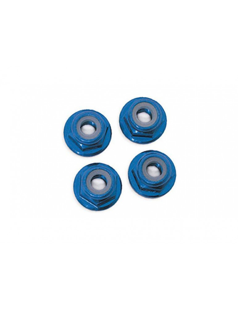 Traxxas Nuts, 5mm flanged nylon locking (aluminum, blue-anodized) (4)
