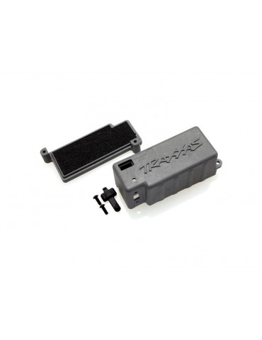 Traxxas Box, battery (grey)/ adhesive foam chassis pad/ charge jack plug (rubber)