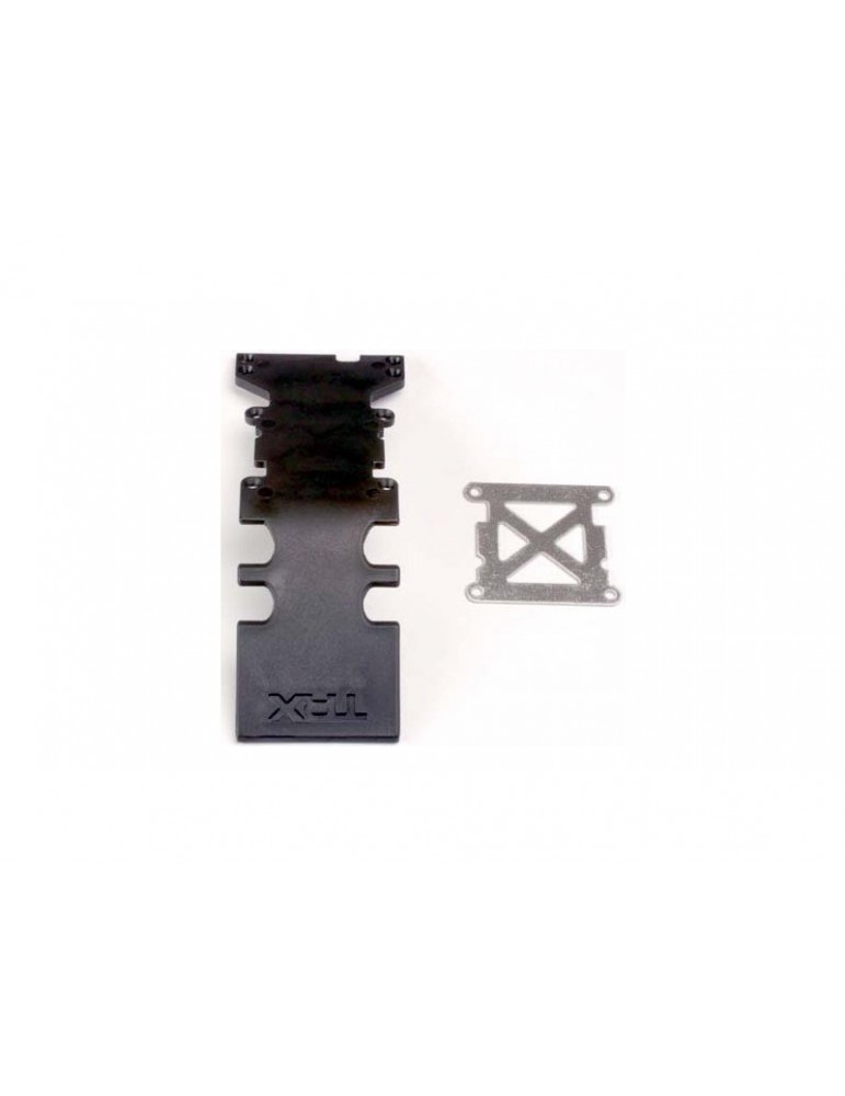 Traxxas Skidplate, rear plastic (black)/ stainless steel plate