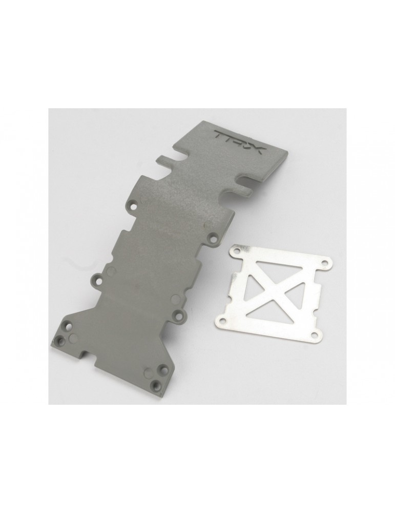 Traxxas Skidplate, rear plastic (grey)/ stainless steel plate