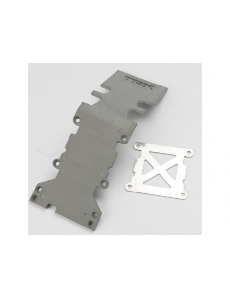 Traxxas Skidplate, rear plastic (grey)/ stainless steel plate