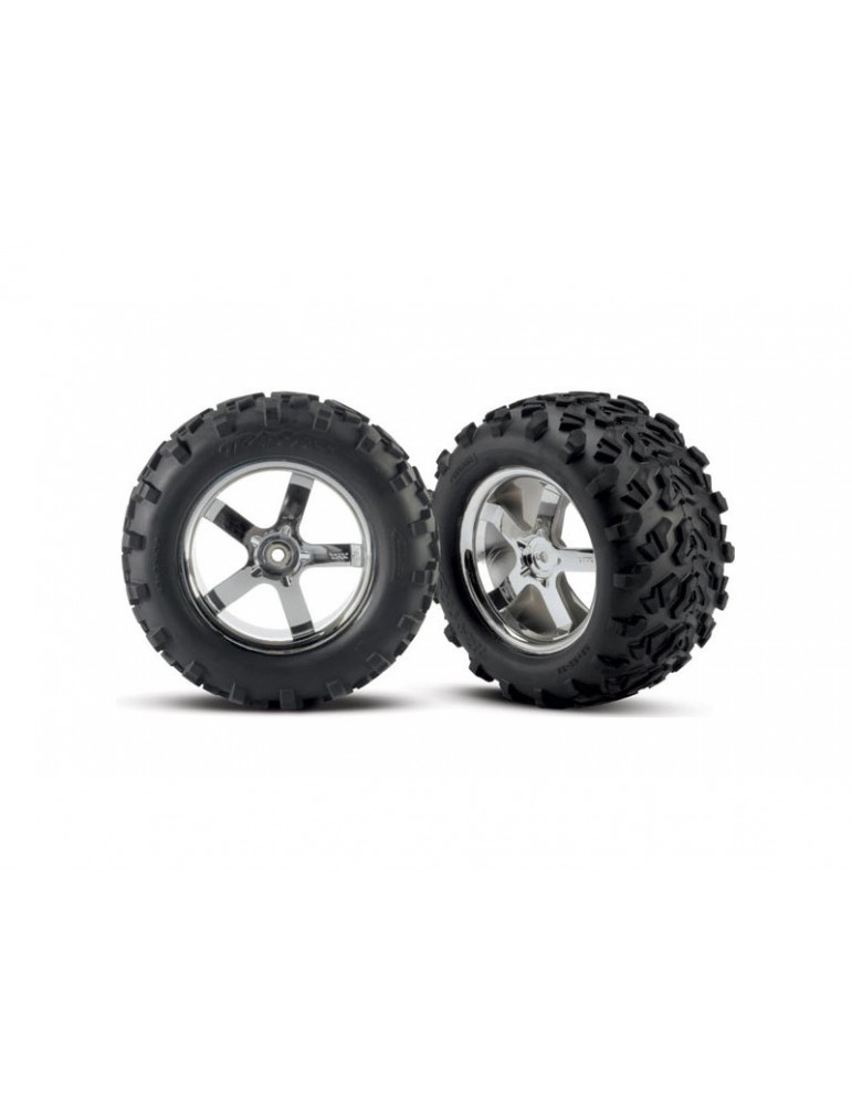 Traxxas Tires & wheels 3.8", Hurricane chrome wheels, Maxx tires (2)