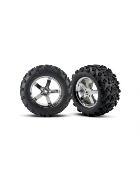 Traxxas Tires & wheels 3.8", Hurricane chrome wheels, Maxx tires (2)