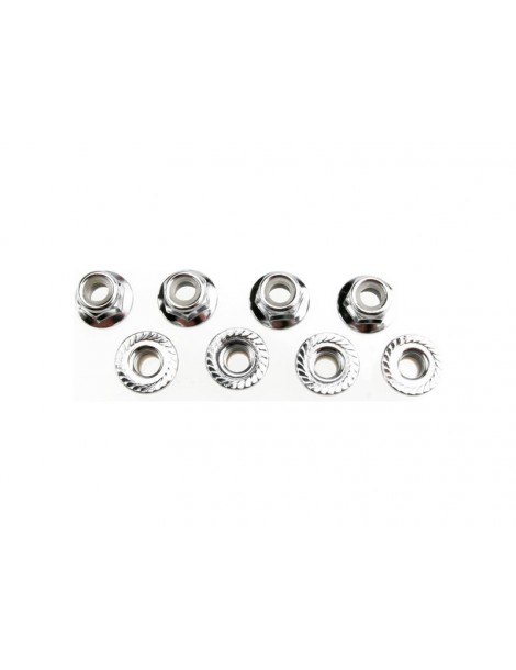 Traxxas Nuts, 5mm flanged nylon locking (steel, serrated) (8)