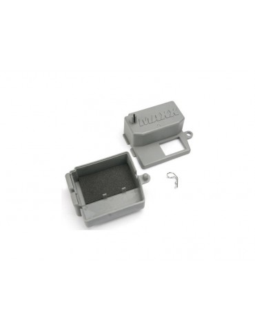 Traxxas Box, receiver (upper and lower halves)/ clip (1)/ foam pad