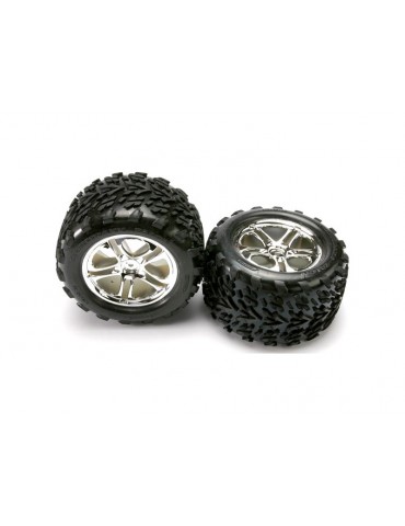 Traxxas Tires & wheels 3.8", split spoke H14 chrome wheels, Talon tires (pair)