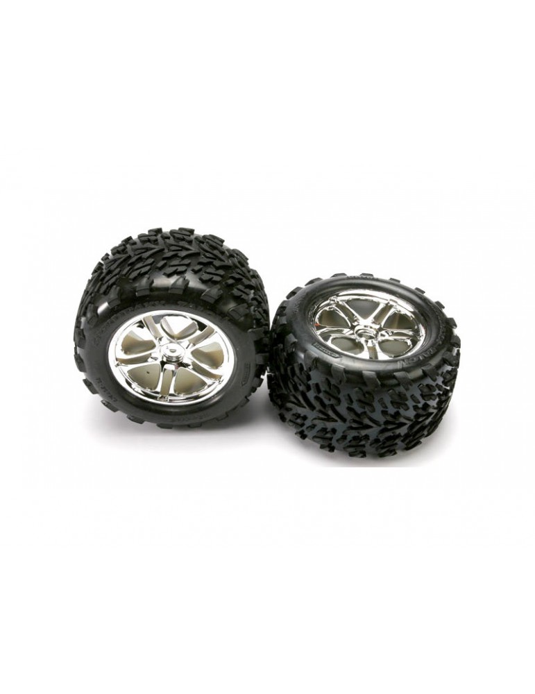 Traxxas Tires & wheels 3.8", split spoke H14 chrome wheels, Talon tires (pair)